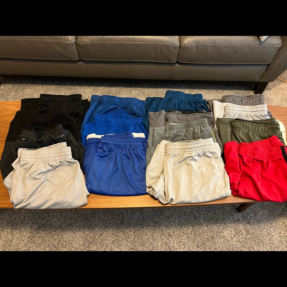 Bundle of Gym shorts. 16 pairs S/M. (Used/Worn)